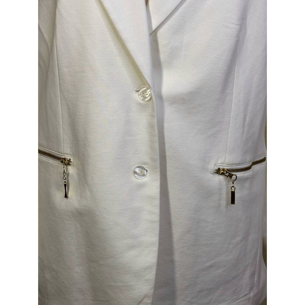 DG2 Diane Gilman Blazer Womens 1X White Zip Pocket Knit Open‎ Front Jacket - Picture 4 of 13